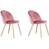 BenyLed Set di 2 Sedie Imbottite per Sala da Pranzo, con Schienale in Morbido Velluto e Gambe in Metallo Regolabili in Stile Legno, Rosa