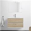 Inbagno Mobile Bagno sospeso con lavabo in Ceramica e Specchio, cassetti e Ante a Chiusura rallentata, 3 colorazioni Disponibili (90 cm 2 cassetti, Rovere Africa)