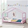 [en.casa] Letto a Casetta per Bambini Letto per Cameretta Struttura in in Legno di Pino in Stile Montessori Zona di Riposo 90x200 cm Rosa