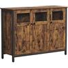 VASAGLE Mobiletto Multiuso, Credenza, Armadietto con Ante in Vetro, per Sala da Pranzo Salotto Corridoio Cucina, Struttura in Acciaio, Stile Industriale, Marrone Vintage e Nero Inchiostro LSC099B01