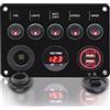 Geloo Pannello con interruttori a pulsante, 12-24 V Impermeabile doppia presa USB caricabatteria Voltmetro Presa accendisigari per auto, barca, camper e camion