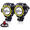 YnGia Faretti anteriori per moto Fendinebbia a LED 12V 24V, 2PCS Luci di marcia diurna con interruttore a 3 fili ON/ON/OFF, Fari ausiliari impermeabili U7 con alone giallo