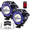 Biqing Fari Moto Faretto Anteriore Con TRAVE ALTO/BASSO,Universale U7 Fari Supplementari Moto LED Spotlight 12V 24V Motocicletta Lampada Antinebbia con Interruttore (Blu Halo)