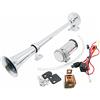 YIYIDA Tromba d'aria Car Horn Tromba per auto Argento 45cm Altoparlante Tromba singola in zinco cromato Tromba per camion con compressore Tromba d'aria per 24V Auto Camion Treno Barca Motocicletta ect