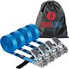 Sturdlink Cinghia con Cricchetto Senza Gancio 25mm 5m 800daN, Chiusara a Strappo + Borsa | x4 Cinghie di Fissaggio per Portapacchi Auto, Carrello Trasporto, Barre Portatutto, Portabagagli | EN 12195-2 Sturdlink