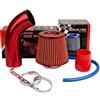 Pindex Filtro Aria Sportivo Auto: Filtro di Ingresso Dell'aria Filtro a Cono in Fibra di Carbonio con Tubo Aspirazione Aria - Rosso