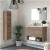 Inbagno Mobile bagno sospeso 80 cm, 2 ante e vano a giorno serie Oasi, colore rovere con venatura naturale, COMPLETO di lavabo, specchio e pensile alto