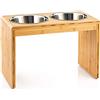Migosset Supporto Rialzato per Ciotole - Rialzo per Ciotola, per Cani di Taglia Media o Grande - Portaciotole in Legno di bambù con 4 Ciotole in Acciaio Inox (Grandi)
