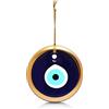 MYSTIC JEWELS - Vetro contro il male degli occhi, blu e bianco, grande occhio turco 12 cm circa con foro, incantesimi di buona fortuna da appendere alla parete