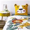 CÔTE DECO Parure da letto per bambini, reversibile, leone, verde e giallo, copripiumino 140 x 200 cm + 1 federa 63 x 63 cm, 100% cotone