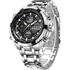 Affute, lussuoso orologio da polso da uomo in acciaio, analogico e digitale, con LED, sportivo, stile militare, colore nero e argento