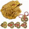 YODOOLTLY Monete portafortuna a forma di rana Feng Shui e 5 set di monete cinesi Feng Shui, monete della fortuna con cordino rosso, ciondolo cinese per prosperità, decorazione per la casa, regalo