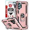 LeYi per Cover Samsung Galaxy A13 4G (Non per 5G) Custodia con Vetro Temperato [2 Pack]+Pellicola Fotocamera[2 Pack], Grado Militare 360° Anello Supporto TPU Bumper Antiurto Silicone Custodie Rosa