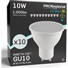 Eurocali 10x Lampadine LED GU10 10W Professionali Satinata Antiabbaglio 1000 lumen - Forma: Faretto - Luce Bianco Naturale 4000K - Fascio Luminoso 100°