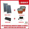 KIT FOTOVOLTAICO INVERTER 2000W 2X PANNELLI 100W 2X BATTERIE 38A CONTROLLER 30A