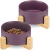 Navaris Ciotole Cani Gatti - 2 Ciotoline in Ceramica Rialzate 850ml con Supporti bambù per Animali Domestici - Scodella Rialzata Cane Gatto - Viola