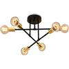 wenppran Lampadario retrò in Metallo Sputnik Semi-Incasso Industriale Plafoniera E27 Moderno nero 6 Luci Placcatura in Ottone Plafoniera per Soggiorno Camera da Letto… (Black-1)