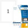 HERMA Etichette Impermeabili, 190 x 275 mm, Etichette Adesive A4 per Stampante, 1 Etichette per Foglio, Bianco