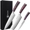 PAUDIN Set 3 Coltelli Cucina,Acciaio Alto Carbonio,Manico Pakka | Set di coltelli da cucina,coltello da chef affilato,mannaia,coltello multiuso,impugnatura ergonomica