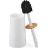 Relaxdays Scopino da Bagno, Porta Spazzolone in Bambù e Plastica, Scovolino per Water con Coperchio, bianco