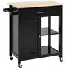 HOMCOM Carrello Cucina in Legno con Cassetto, Armadietto e 2 Ripiani Aperti, Mensola Regolabile, 2 Ruote con Freno, 83x45x88 cm, Nero | Aosom Italy