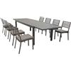 MIlani Home DEXTER - set tavolo in alluminio cm 200/300 x 100 x 74 h con 8 sedie Dexter