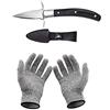 Hondex Set con coltello per ostriche e guanti resistenti al taglio, apricostriche, guanti protettivi per conchiglie o formaggi duri. Oyster Knife (cucina, giardinaggio, fai da te) (Nero, Grande)