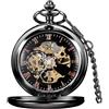Tiong Orologio da tasca vintage meccanico Steampunk orologio da tasca scheletro numeri romani con catena ciondolo e scatola regalo migliori regali, Nero e oro., Retrò