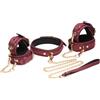 XR Brands Set Manette 6 Pezzi BDSM in Pelle Scamosciata con Collare e Manette - Bordeaux
