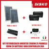 KIT FOTOVOLTAICO INVERTER 2000W 2X PANNELLI 100W 2X BATTERIE 100A CONTROLLER 30A