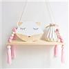 IVAILEX Mensole da Muro Decorative, Mensola da Muro Galleggianti in Legno di Pino, Mensola Sospesa con Nappe e Perle di Legno Decorazione per Camere da Letto, Soggiorni, Armadi - Rosa