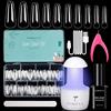 TOMICCA Punte per Unghie e Kit Gel per Colla, 500 Pezzi Punte per Unghie Finte Coffin con Gel per Colla 2-in-1, Lampada per Unghie LED UV Punte per Unghie in Acrilico con Tagliaunghie