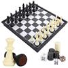 various Vari Tablero di Scacchi Magnetico Gioco di Dama e Backgammon Set da Tavolo con Scacchiera Pieghevole Portatile per Viaggiare per Bambini e Adulti (Nero-3 IN 1)