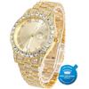 HALUKAKAH Diamanti Orologio Oro, Uomo Placcato Oro Reale 18K 42MM Largo Tondo Componi Quarzo Cinturino 24cm, con Scatola Regalo