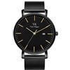 Vigor Rigger orologio da uomo, da polso ultra-sottile colore nero design classico stile minimal classico con calendario e Cinturino in acciaio inossidabile