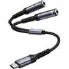 JSAUX Adattatore USB C Jack Splitter, USB Type C a Doppio 3,5 mm Jack Aux per cuffie Y Splitter Mic Adattatore Compatibile Con iPhone 15 Pro Max, Huawei P40, Galaxy S24 S23 S22 Ultra, Pixel-Grigio