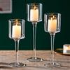 Sziqiqi Portalumini in Vetro Set di 3, Portacandele a Colonna Elegante Candelieri Trasparente, Candelabri Centro Tavola Moderno per Soggiorno Matrimonio Porta Candele per Decorazione Natalizia