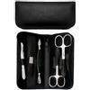 Tenartis Set Manicure 5 Pezzi in Vera Pelle Nera Nappa con Cerniera - Tenartis 344 Made in Italy