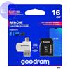 GOODRAM microSD 16GB GOODRAM SDHC c10 UHS-I/U1 M1A4 con adattatore 100R/10W con CARD READER USB2.0 e microUSB - M1A4-0160R12