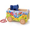 Dida Carretto Portagiochi in Legno per Bambini 3+ Anni, Carrello Trainabile con Corda e Grandi Ruote in Legno, Contenitore Porta Giochi, Libri e Peluche, 50 x 34 x 33 cm - La Gara nel Bosco
