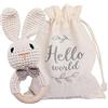 Youuys Giocattolo Sonaglio Neonati in Legno, Con Suono, Massaggiagengive All'uncinetto, Giochini Dentizione Neonati, Animali Morbidi Giocattoli, Regalo per Neonati Bambini (Coniglio)