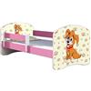 ACMA Letto per bambino Cameretta per bambino con materasso Cassetto ACMA II ROSA (11 Il cagnolino, 140x70 cm)