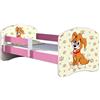 ACMA Letto per bambino Cameretta per bambino con materasso Cassetto ACMA II ROSA (11 Il cagnolino, 160x80 cm)