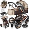 KIDUKU® 3 in 1 Passeggino Completo Trio | Passeggino Sistema Combinato con Navicella Ovetto Seggiolino Auto Coprigambe | Pneumatici in Gomma Dura Borsa Fasciatoio Tavolo per Bambini ECE R129