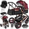 KIDUKU® 3 in 1 Passeggino Completo Trio | Passeggino Sistema Combinato con Navicella Ovetto Seggiolino Auto Coprigambe | Pneumatici in Gomma Dura Borsa Fasciatoio Tavolo per Bambini ECE R129