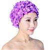 Anwangda - Cuffia da nuoto da donna, traspirante, morbida, confortevole, floreale, stile classico, retrò, con petali di fiori 3D, fatto a mano, colore: viola