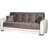Arredo Stock Divano letto 3 posti con struttura in ecopelle bianca e seduta in tessuto grigio, 220x84x91 cm