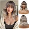 Esmee Parrucca Bob Corta Ondulata Biondo Ombre per Donna con Frangia - 14IN