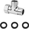 Keweiding Valvola deviatore G1/2 in ottone a 3 vie adattatore a forma di T universale per sistema doccia componente componente di ricambio valvola deviatore dell'acqua splitter per bidet, cromato