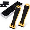 EHDIS 2 Manico Lungo Raschietto Plastica con 100 Lame di Plastica, Raschietto Set, per Piano Induzione, Cucina, Piastrelle e Auto, Rimuove Adesivi, Etichette Adesive di Carta, giallo